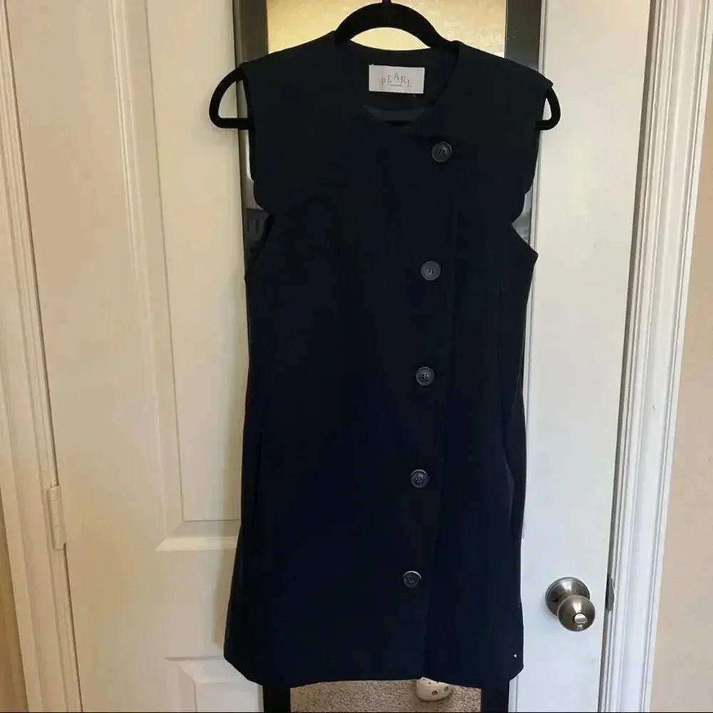 Lela Rose Navy Sleeveless Button-Front Shift Dress